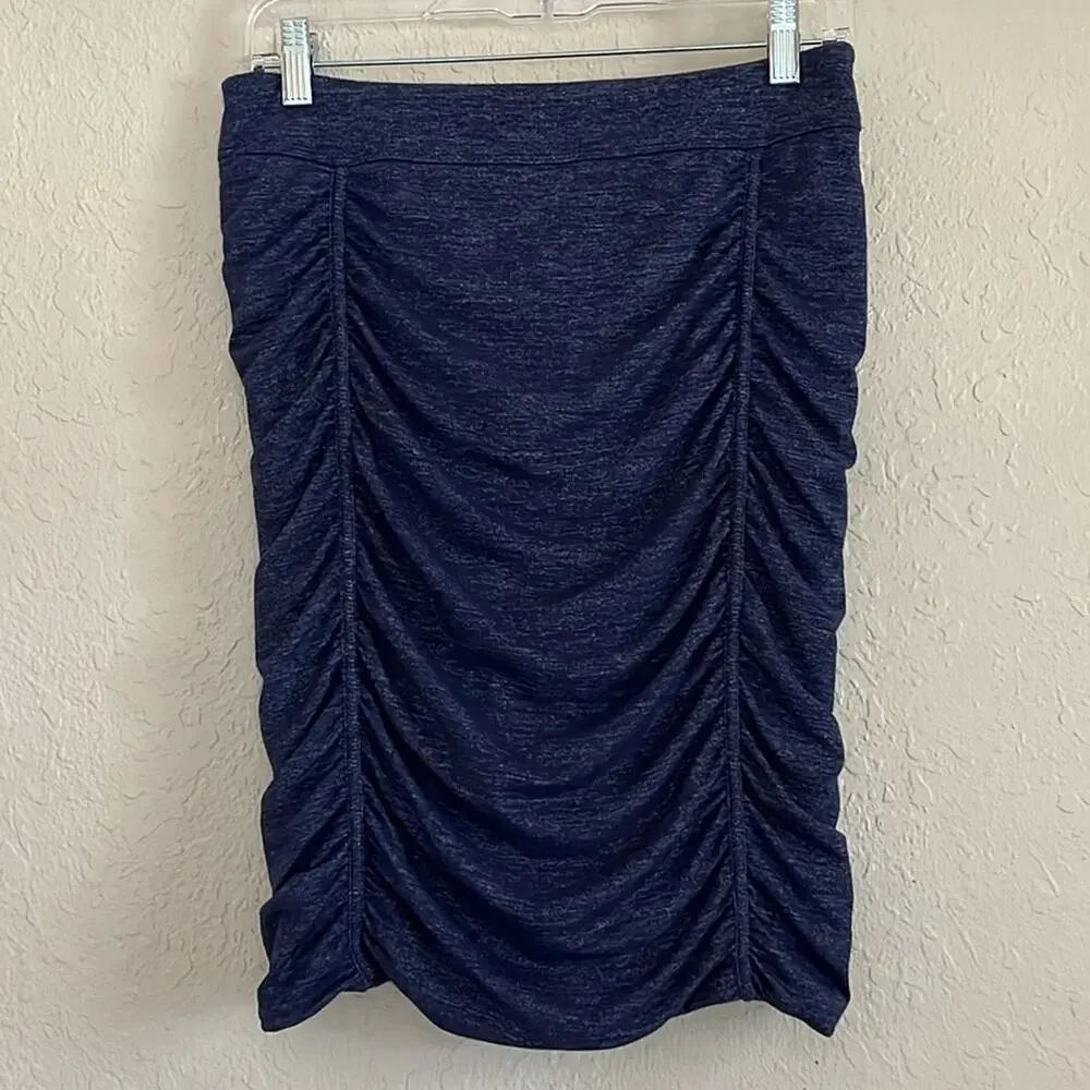 Athleta Twisted Ruched Skirt Womens Size S Blue Metallic Stretch Travel Casual